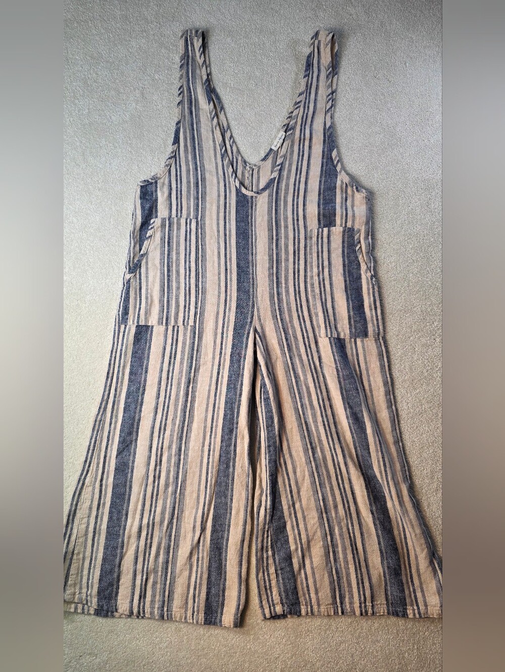 Stevie Hender Sleeveless Blue Striped Linen Jumper Wide Leg Lagenlook Boho S